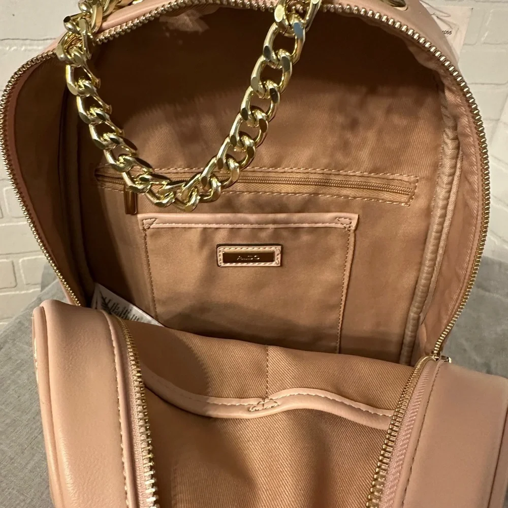 ALDO NWT Beige/Rose Quilted Backpack with Gold Accents